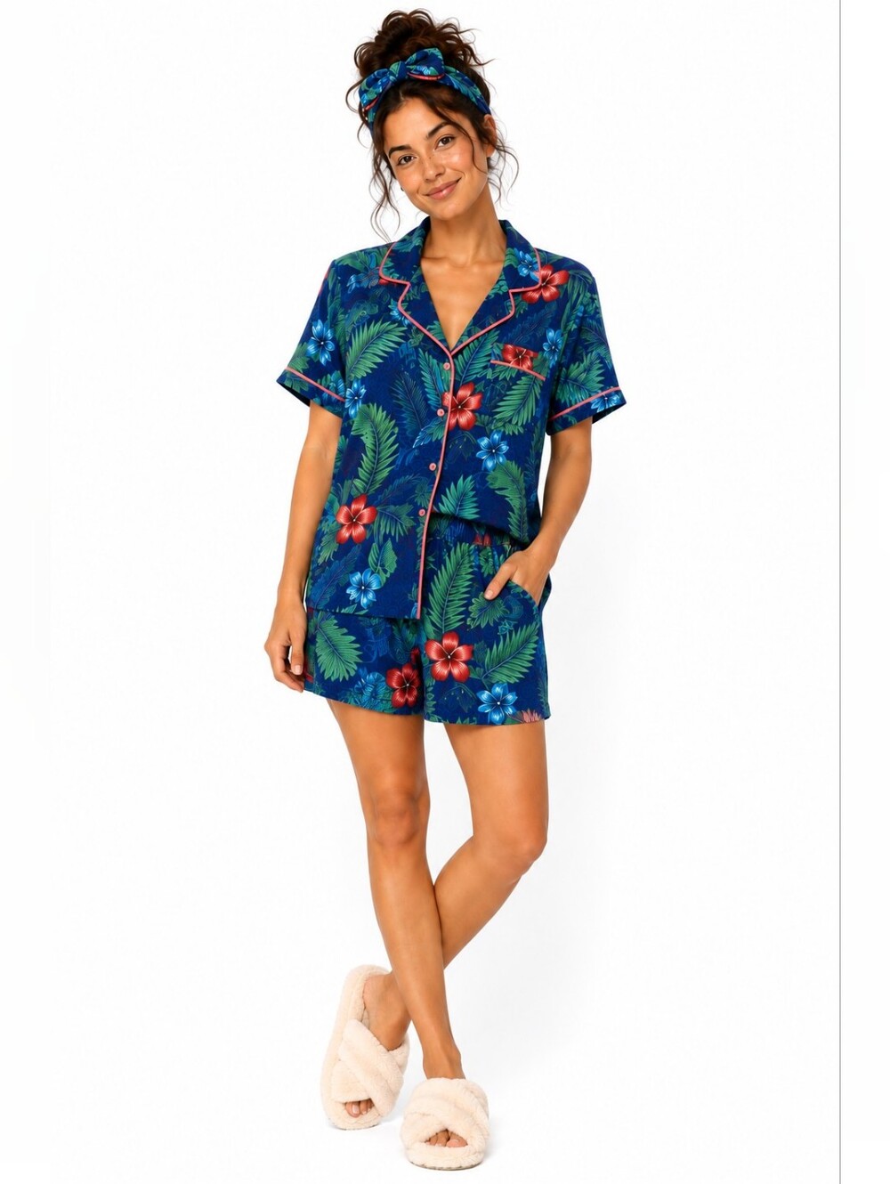 Tommy Bahama Sleepwear M Tropical Floral 2 Piece Pajama Set Shorts Button Top